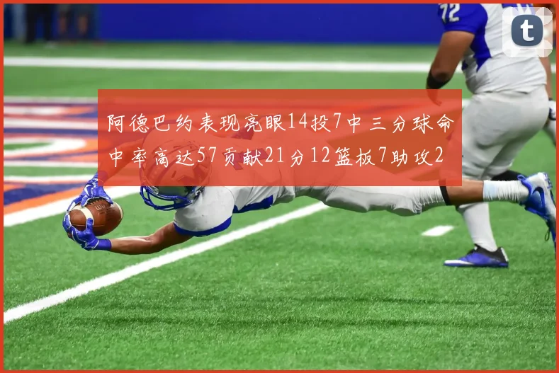 阿德巴约表现亮眼14投7中三分球命中率高达57贡献21分12篮板7助攻2抢断